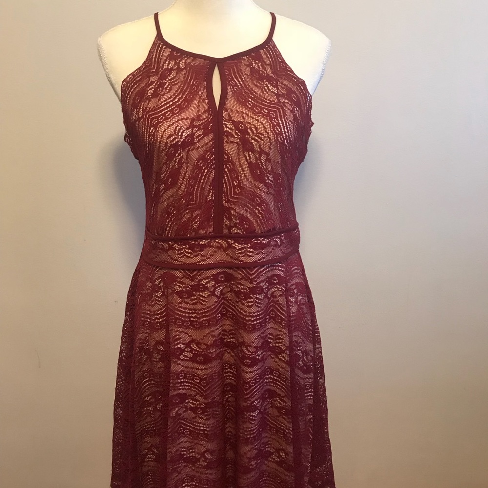 Maroon Front and back Lace Mini Dress JUNIOR XL